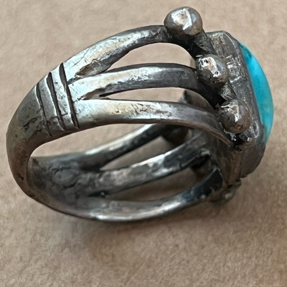 6 TURQUOISE RING unsigned silver vintage handmade classic DESIGN authentic - Picture 4 of 10